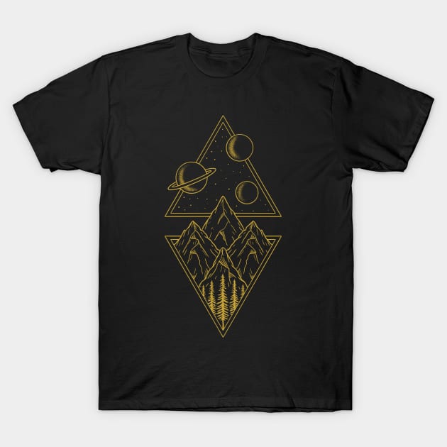 Nature space mountains lines T-Shirt by coffeeman